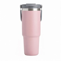 Forzacase 900 Ml Paslanmaz Çelik Pipetli Ve Kilit Kapaklı Kulplu Termos 6 Saat Sıcak/soğuk - Fc1180 Pembe