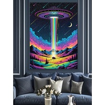 Ahşap Tablo Ufo Ve Renkli Işıklar