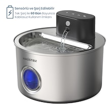 Haustier Wf014 Otomatik Kablosuz Kedi Su Pınarı, Sensörlü , Bataryalı , Ultra Sessiz, Çelik , 4lt Hazne