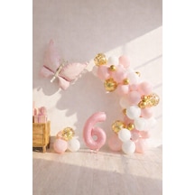 Kelebek Temalı Pembe 6 Yaş Doğum Günü Balon Seti Pembe Gold Balon Zincirli Pembe