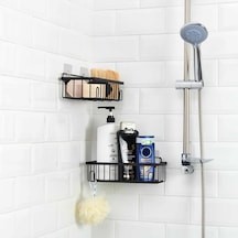 2'li Kancalı Banyo Duş Rafı - Siyah Çok Renkli
