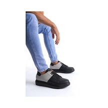 Slw151 Boost Bağcıklı Cilt Süet Erkek Günlük Sneaker Ayakkabı St Siyah/gri Siyah