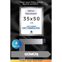 Gümüş-20mm-35x50 Cm Mat Pvc Li Camsız Fotoğraf Puzzle Belge Çerçeve Yatay Dikey Asılabilme