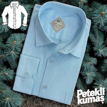 Linen Keten Klasik %100 Cotton Uzun Kollu Terletmeyen Tek Cepli Kapaklı Mavi Gömlek Regular Kalıp -10248 Mavi