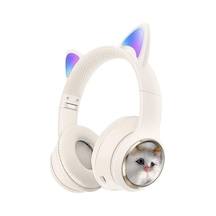 Hd11 Sevimli Kedi Karükatür Kulak Led Işıklı 5.3 Bluetooth Kulak Üstü Kulaklık
