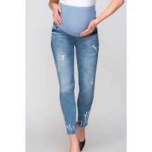 Busa Hamile Jean Skinny Cep İnci Detay Mavi-mavi