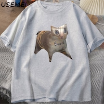 Flood Of Style Rus Kedi Meme T-shirt Komik Grafik Baskı Kedi T Shirt Kadın Erkek Rahat Pamuk T-shirt Unisex Gri