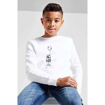 Tshirthane Astronot Uzay Balon Ay Baskılı Unisex Çocuk Beyaz Sweatshirt Beyaz