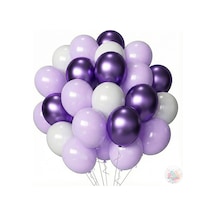 Metalik Mor Lila Beyaz Balon Seti 24 Parça A Kalite Lateks Balon, Parti Ve Doğum Günü Seti Çok Renkli