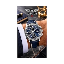 Marka V.2.45.0.407.4 Lacivert Deri Kayışlı 45 Mm Kronograf Erkek Kol Saati Safir Cam 10 Atm Su Geçirmez Lacivert - 927796676 Gümüş