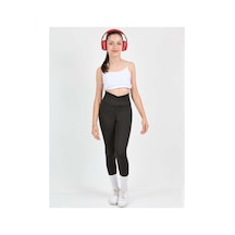 Erdem Kıds Kız Çocuk Yüksek Bel Kruvaze Kemer, Koşu, Yürüyüş, Casual, Spor, Atletik, Egzersiz, Fittness Tayt Siyah Siyah