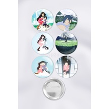 Wolf Children Çanta Süsü Rozet İğneli Buton Rozet Seti 6 Adet Çok Renkli