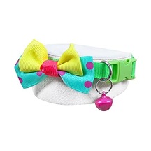 Neon Kumaş Papyonlu Zilli Kedi Köpek Tasması Boyun Tasma Ayarlı 2'li Set