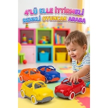 4'lü Mini Elle İttirmeli Renkli Yerli Üretim Eğitici Ve Eğlenceli Oyuncak Araba Seti Çok Renkli