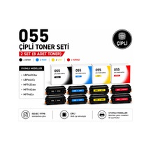 055 Çipli 2li Toner Seti 2 Siyah - 2 Mavi - 2 Kırmızı - 2 Sarı