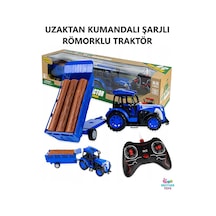 Uzaktan Kumandalı Şarjlı Römorklu Traktörfull Fonksiyon Çiftlik Hayvanı Veya Odun Taşıyan Oyuncak Lacivert