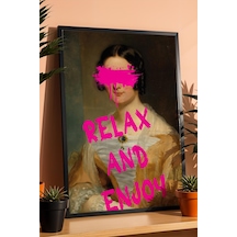 Relax And Enjoy Çerçeveli Tablo Boyalı Göz Detaylı Estetik Tasarım Şık Ev Hediyesi Altered Art