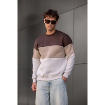 Trc 3244 Üç İplik Pamuklu Parçalı Bisiklet Yaka Erkek Sweatshirt 001