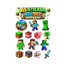 Minecraft Temalı Sticker 4'lü A5 Set 68 Farklı Renkli Sticker Çıkartma Seti Çok Renkli