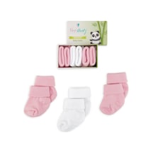Novibaby 3'lü Bambu Yenidoğan Bebek Çorap I Pinky I 0-6 ay "Karışık Renkli"