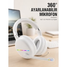 Rgb Işıklı Mikrofonlu Bluetooth Kulaklık Beyaz Over-ear Tasarım Type-c Şarjlı