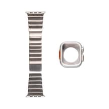 Apple Watch 7 45mm Uyumlu Krd-126 Sert Kasa Koruyuculu Metal Kordon - Gümüş