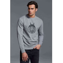 Komşum Totoro Baskılı Gri Erkek Örme Sweatshirt