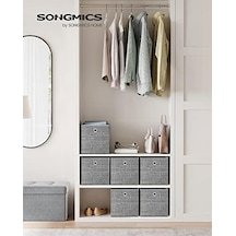 Saklama Kutusu, 6'lı Set, Saplı Dokusuz Kumaş Düzenleme Kutuları, Kutu Saklama, 26 X 26 X 28 Cm, Küp Raf, Katlanır Kutu, Kıyafet Saklama İçin, Gri Alacalı Rfb026g01 Açık Ahşap