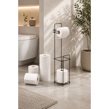 Buççin Online Mağaza Siyah Metal Ayaklı Tuvalet Kağıtlığı Ve Yedek Rulo Standı Modern Wc Kağıtlık Metal Siyah Çok Renkli