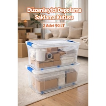 90 Lt Saklama Kutusu 2 Adet Düzenleyici Saklama Kabı Kilitli Tekerlekli Şeffaf Beyaz