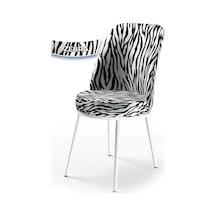 Canisa Concept Dexa Serisi Üst Kalite 1.sınıf Zebra Desen Metal, Beyaz Ayaklı Sandalye Sandalye Zebra Desen Ayakları Beyaz