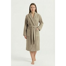 Luxury Spa Collection %100 Pamuk Uzun Boy Şal Yaka Bornoz Yoğun Ve Dolgun Doku - Bej Renk Bej/l/xl Bej