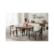 Tool Aksesuar T-6018 Kemençe 70x120 Mdf Teddy Krem Sandalye 4 Kişik Mutfak Masası Takımı