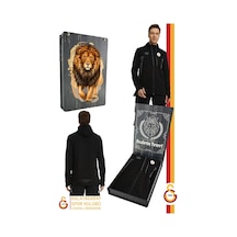 Galatasaray Orijinal Lisanslı Kapüşonlu Siyah Fermuarlı Hoodie Gs Aslan Baskılı Hediyelik Ahşap Kutulu Siyah