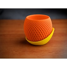 3d Baskı Küre Saksı - Kafes Dokulu İki Parçalı Dekoratif Saksı - Turuncu-sarı