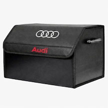 Audi Marka Logolu Oto Bagaj Organizer Çanta Oto Bagaj Çantası 2 Bölmeli Suni Deri 48 Cm X 31 Cm X 29 Cm