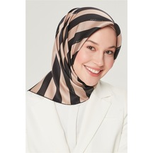 Armine Twill İpek Eşarp Siyah, Bej 8504-03