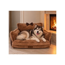 Peluş Fiyonklu Kedi Ve Köpek Koltuğu Tamamen Fermuarlı Çıkarılabilir İç Minder Boncuk Elyaf Kaydırmaz Taban Kedi Ve Köpek Yatağı Kahve Peluş Koyu Kahve 1715030106