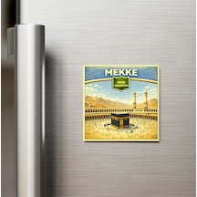 Retro Suudi Arabistan Mekke Şehri Temalı Vintage Buzdolap Magneti 9x9 Cm