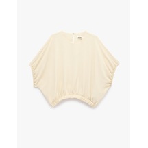 Koton Keten Görünümlü Kısa Yarasa Kollu Bisiklet Yaka Crop Dökümlü Bluz Bej 6sak60422pw Ekru