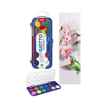 12 Renk Sulu Boya 23mm 1 Paket Giotto 12 Li Suluboya Fırça Hediyeli Canlı Renkler Acquerelli Kaliteli Yıkanabilir Çok Renkli