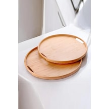 2'li Bambu Tepsi Seti, İnce Tasarım Özel Üretim Yuvarlak 2'li Bambu Tepsi Seti 35x35 & 38x38 Açık Bej