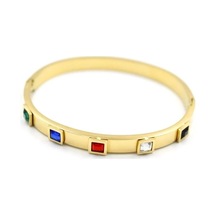 Kare Taşlı Bilezik - Altın Çok Renkli