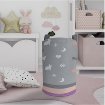 Mekta Home Bebek Ve Çocuk Odası Renkli Soft Ve Karışık Figür Desenli Oyuncak Sepeti Gri
