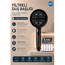 Duş Başlığı Seti Filtreli Duş Başlığı 6 Fonksiyonlu 5 Yedek Filtre Hediyeli Premium Serisi Siyah