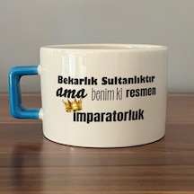 Bekarlık Sultanlıktır Ama Baskılı Mavi Kulplu C Fincan
