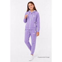 Pina Kids Kız Çocuk Scuba Unlimited Çift Şeritli Kapüşonlu Reglan Kol Dalgıç Kumaş Eşofman Takımı Esf7023 Lila