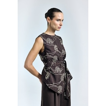 Sateen Dina Bluz - Koyu Kahve-137325