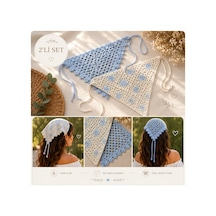 Örgü Bandana 2 Li Set Mavi+ Mavi Desenli - 921866720 Mavi+ Mavi Desenli