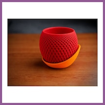 Bezos 3d Baskı Küre Saksı - Kafes Dokulu İki Parçalı Dekoratif Saksı - Kırmızı-turuncu Rengaren Standart 18568762
